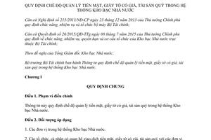 Thông tư 33/2017/TT-BTC quản lý tiền mặt giấy tờ có giá tài sản quý trong Kho bạc Nhà nước