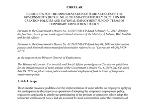 Circular 11/2017/TT-BLDTBXH guidelines 61/2015/ND-CP creation employment fund temporary policy