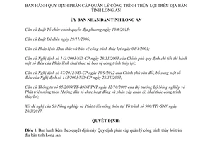 Quyết định 19/2017/QĐ-UBND phân cấp quản lý công trình thủy lợi Long An