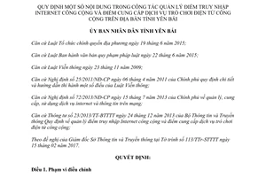 Quyết định 06/2017/QĐ-UBND quản lý truy nhập Internet công cộng dịch vụ trò chơi điện tử Yên Bái