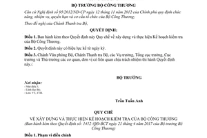 Quyết định 1412/QĐ-BCT quy chế về xây dựng thực hiện Kế hoạch kiểm tra 2017