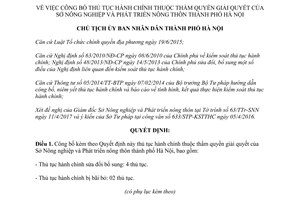 Quyết định 2391/QĐ-UBND  thủ tục hành chính Sở Nông nghiệp Phát triển nông thôn Hà Nội 2017