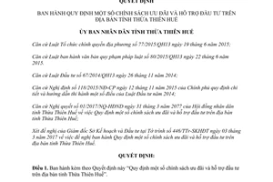 Quyết định 19/2017/QĐ-UBND chính sách ưu đãi đầu tưThừa Thiên Huế 2017