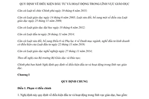 Nghị định 46/2017/NĐ-CP quy định điều kiện đầu tư hoạt động trong lĩnh vực giáo dục