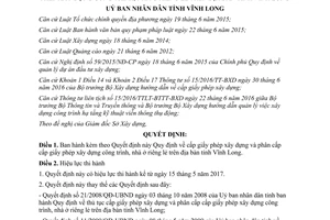 Quyết định 09/2017/QĐ-UBND cấp giấy phép xây dựng công trình nhà ở riêng lẻ Vĩnh Long