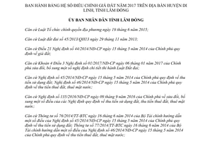 Quyết định 29/2017/QĐ-UBND Bảng hệ số điều chỉnh giá đất Di Linh Lâm Đồng