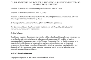 Decree 47/2017/ND-CP on the statutory pay rate for public officials employees armed forces personnel