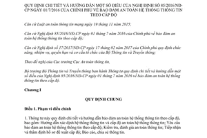 Thông tư 03/2017/TT-BTTTT hướng dẫn Nghị định 85/2016/NĐ-CP an toàn hệ thống thông tin