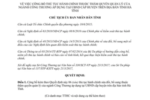 Quyết định 1114/QĐ-UBND 2017 thủ tục hành chính ngành Công Thương Ủy ban huyện Hà Tĩnh
