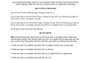 Quyết dịnh 573/QĐ-TTg danh mục dịch vụ sự nghiệp công sử dụng ngân sách Bộ Công thương 2017