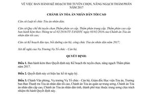 Quyết định 05/QĐ-TANDTC Kế hoạch thi tuyển chọn nâng ngạch Thẩm phán 2017