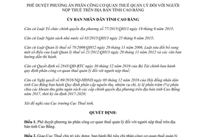 Quyết định 562/QĐ-UBND 2017 phê duyệt phân công cơ quan thuế quản lý người nộp thuế Cao Bằng