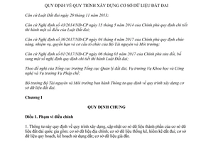 Thông tư 05/2017/TT-BTNMT quy trình xây dựng cơ sở dữ liệu đất đai