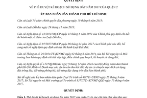 Quyết định 1961/QĐ-UBND 2017 phê duyệt kế hoạch sử dụng đất quận 2 Hồ Chí Minh