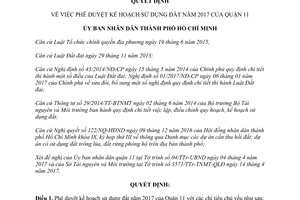 Quyết định 1959/QĐ-UBND 2017 phê duyệt kế hoạch sử dụng đất Quận 11 Hồ Chí Minh