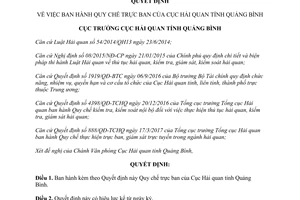 Quyết định 145/QĐ-HQQB Quy chế trực ban Cục Hải quan Quảng Bình 2017