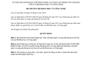 Quyết định 925/QĐ-BKHCN Quy chế phát ngôn và cung cấp thông tin cho báo chí 2017