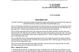 Thông báo 25/2017/TB-LPQT Nghị định thư về hợp tác đào tạo giữa Việt Nam Lào