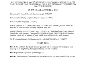 Quyết định 1048/QĐ-UBND 2017 sản xuất cung cấp sử dụng bê tông thương phẩm Thái Bình