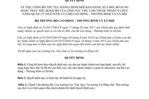 Quyết định 602/QĐ-LĐTBXH 2017 thủ tục hành chính mới sửa đổi thay thế việc làm thuộc Bộ Lao động