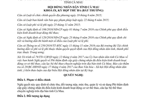 Nghị quyết 08/2017/NQ-HĐND phí thẩm định cấp giấy chứng nhận kinh doanh cơ sở thể thao Cà Mau
