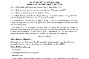 Nghị quyết 07/2017/NQ-HĐND phí bình tuyển công nhận cây mẹ cây đầu dòng rừng giống Cà Mau