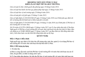 Nghị quyết 01/2017/NQ-HĐND phí bảo vệ môi trường nước thải sinh hoạt Cà Mau