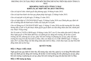 Nghị quyết 02/2017/NQ-HĐND phí thẩm định đánh giá bảo vệ cải tạo môi trường Cà Mau