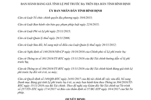 Quyết định 19/2017/QĐ-UBND bảng giá để tính Lệ phí trước bạ Bình Định