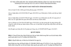 Quyết định 1190/QĐ-UBND 2017 thủ tục hành chính lĩnh vực hộ tịch Sở Tư pháp Khánh Hòa
