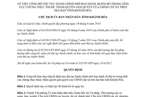 Quyết định 1184/QĐ-UBND 2017 thủ tục hành chính chứng thực thẩm quyền cấp xã Khánh Hòa