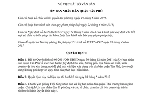 Quyết định 01/2017/QĐ-UBND bải bỏ Quyết định 06/2011/QĐ-UBND Tân Phú Hồ Chí Minh