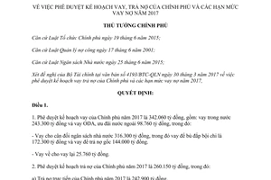 Quyết định 583/QĐ-TTg phê duyệt kế hoạch vay trả nợ hạn mức vay nợ 2017