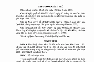 Quyết định 582/QĐ-TTg duyệt danh sách thôn đặc biệt khó khăn miền núi 2016 2020 2017