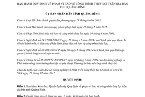 Quyết định 10/2017/QĐ-UBND phạm vi bảo vệ công trình thủy lợi Quảng Bình