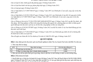 Quyết định 22/2017/QĐ-UBND giá tiêu thụ nước sạch Doanh nghiệp Tân An Chợ Lách Bến Tre