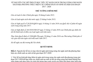 Quyết định 579/QĐ-TTg hỗ trợ ngân sách địa phương chính sách an sinh xã hội 2017 2020