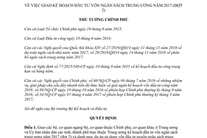 Quyết định 580/QĐ-TTg 2017 kế hoạch đầu tư vốn ngân sách trung ương đợt 2