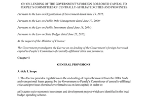 Decree 52/2017/ND-CP onlending Government foreign borrowed capital to Committees of provinces
