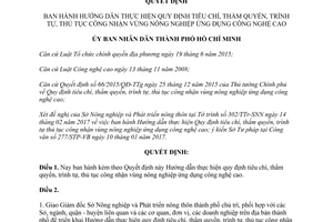 Quyết định 25/2017/QĐ-UBND tiêu chí công nhận nông nghiệp công nghệ cao Hồ Chí Minh