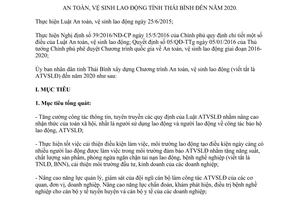 Chương trình 04/CTr-UBND 2017 An toàn vệ sinh lao động Thái Bình đến 2020