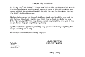 Công văn 1628/CHK-VTHK 2017 về miễn thuế theo điều ước quốc tế