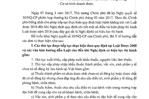 Công văn 1902/BYT-QLD hướng dẫn thực hiện Nghị quyết 30/NQ-CP 2017