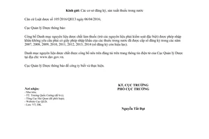 Công văn 5201/QLD-ĐK công bố danh mục nguyên liệu dược được nhập khẩu không giấy phép