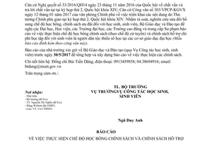 Công văn 1613/BGDĐT-CTHSSV chế độ chính sách đối với sinh viên 2017