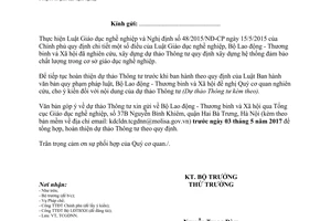 Công văn 1509/LĐTBXH-TCGDNN dự thảo Thông tư xây dựng hệ thống đảm bảo chất lượng 2017