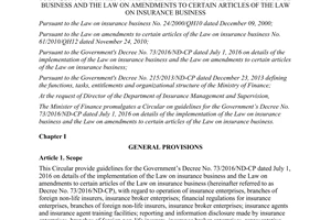 Circular 50/2017/TT-BTC guidelines 73/2016/ND-CP Law insurance business Law on amendments