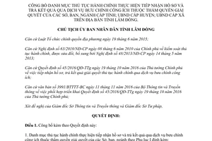 Quyết định 1048/QĐ-UBND 2017 Danh mục thủ tục tiếp nhận trả kết quả qua bưu chính Lâm Đồng