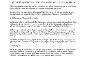 Chỉ thị 18/CT-TTg 2017 về tăng cường giải pháp phòng chống bạo lực xâm hại trẻ em