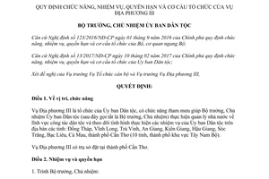 Quyết định 248/QĐ-UBDT 2017 chức năng nhiệm vụ quyền hạn cơ cấu Vụ Địa phương III
